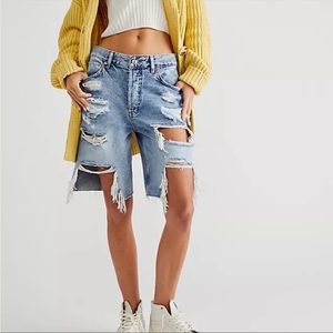 Free People We The Free Big Sur Coast Boyfriend Shorts Blue Sz 26